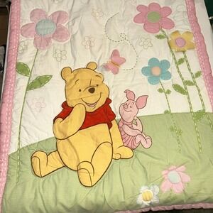 Disney Winnie The Pooh Vintage Crib Blanket Comforter‎ 3D Butterfly Piglet Pink